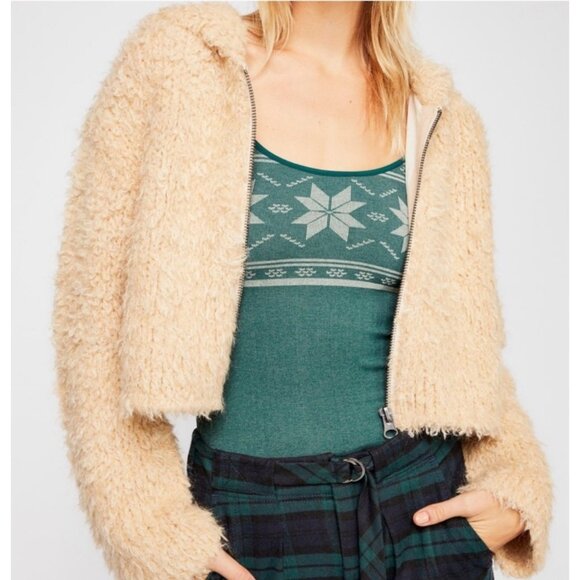 NWOT Free People Cream Beige Cropped Teddy Bear Boho Enchanted Hoodie Jacket - Picture 6 of 16